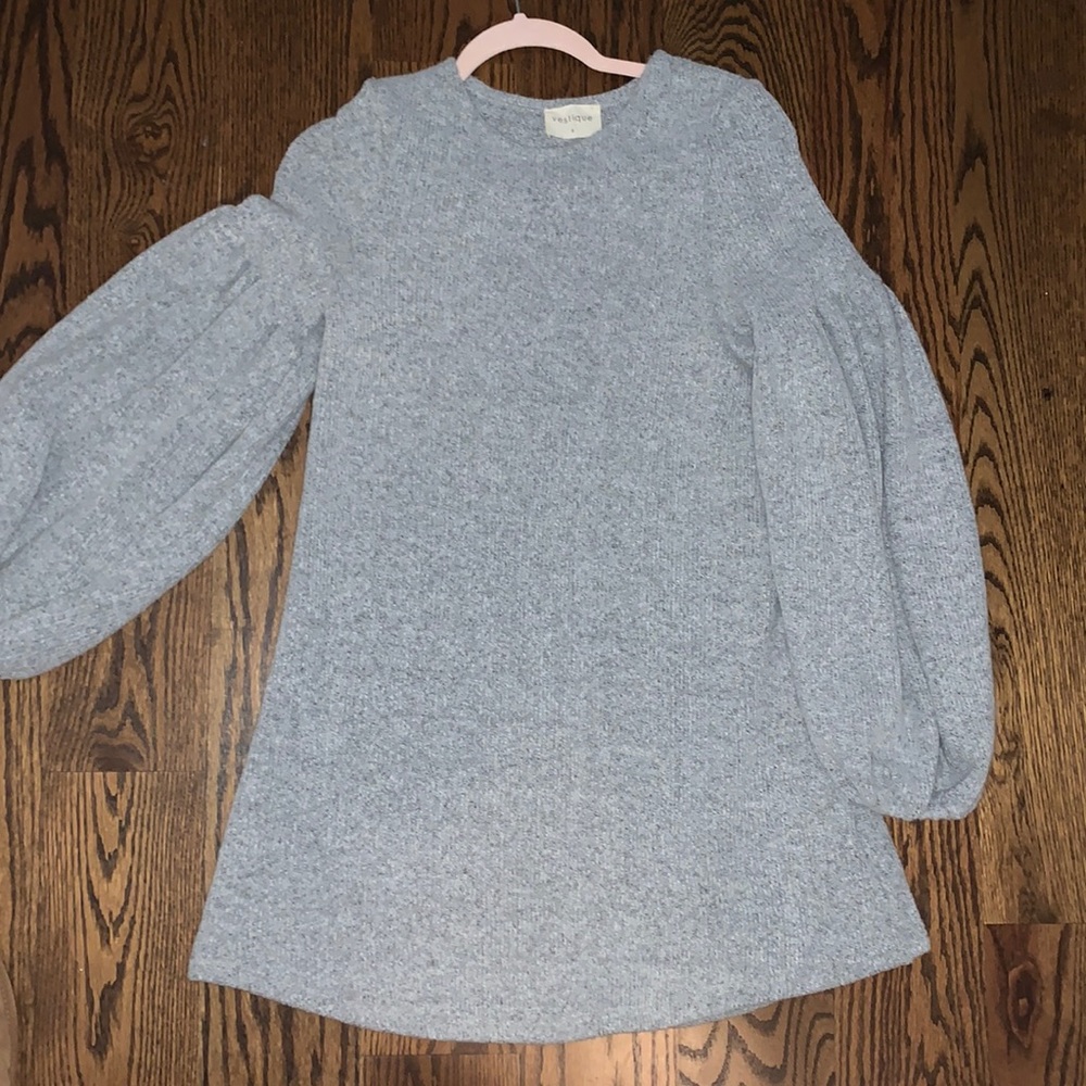 Grey sweater dress with puff sleeves